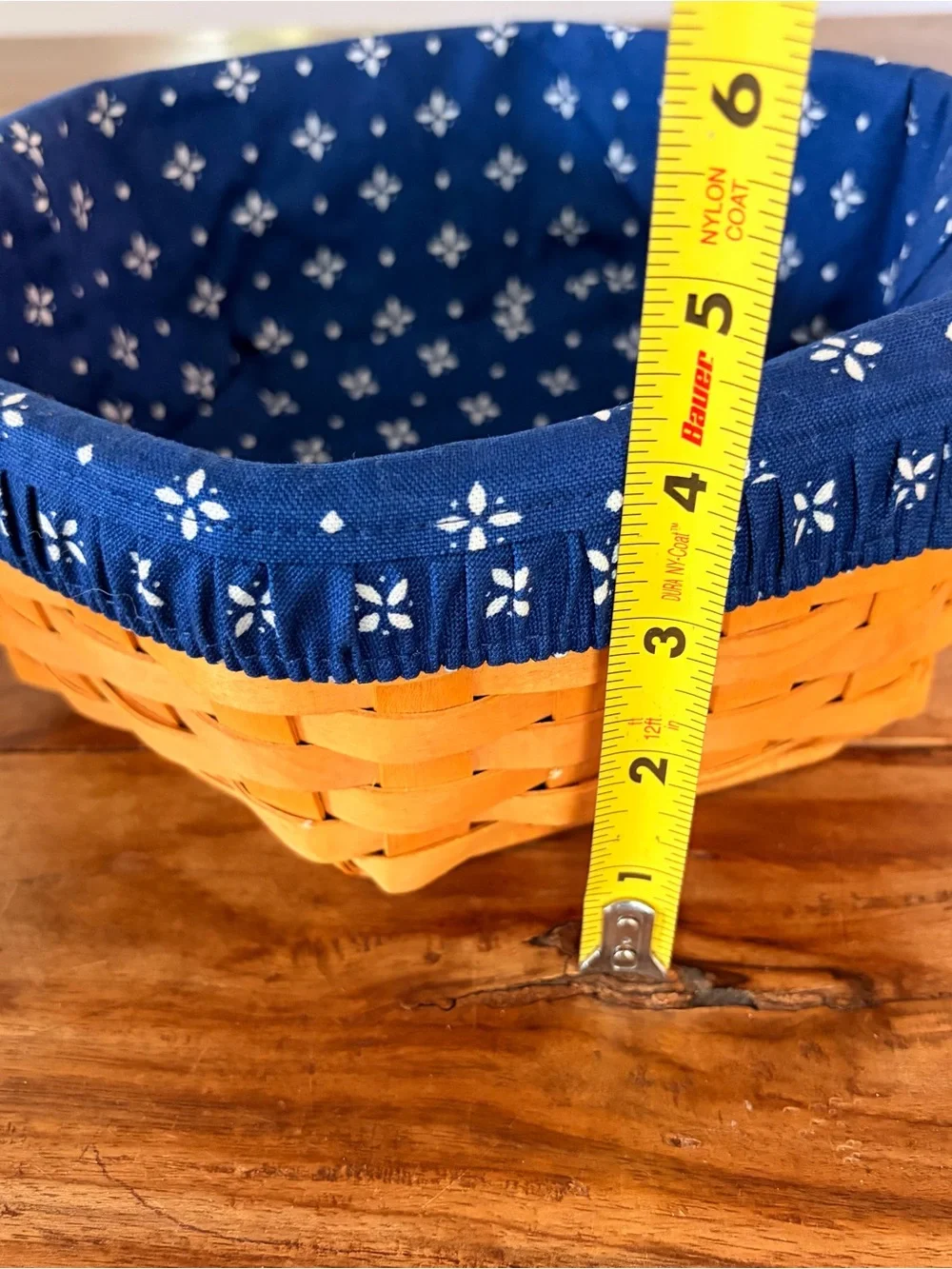 Longaberger Handwoven Basket Vintage 1998 Blue White Floral Liner Hexagon
